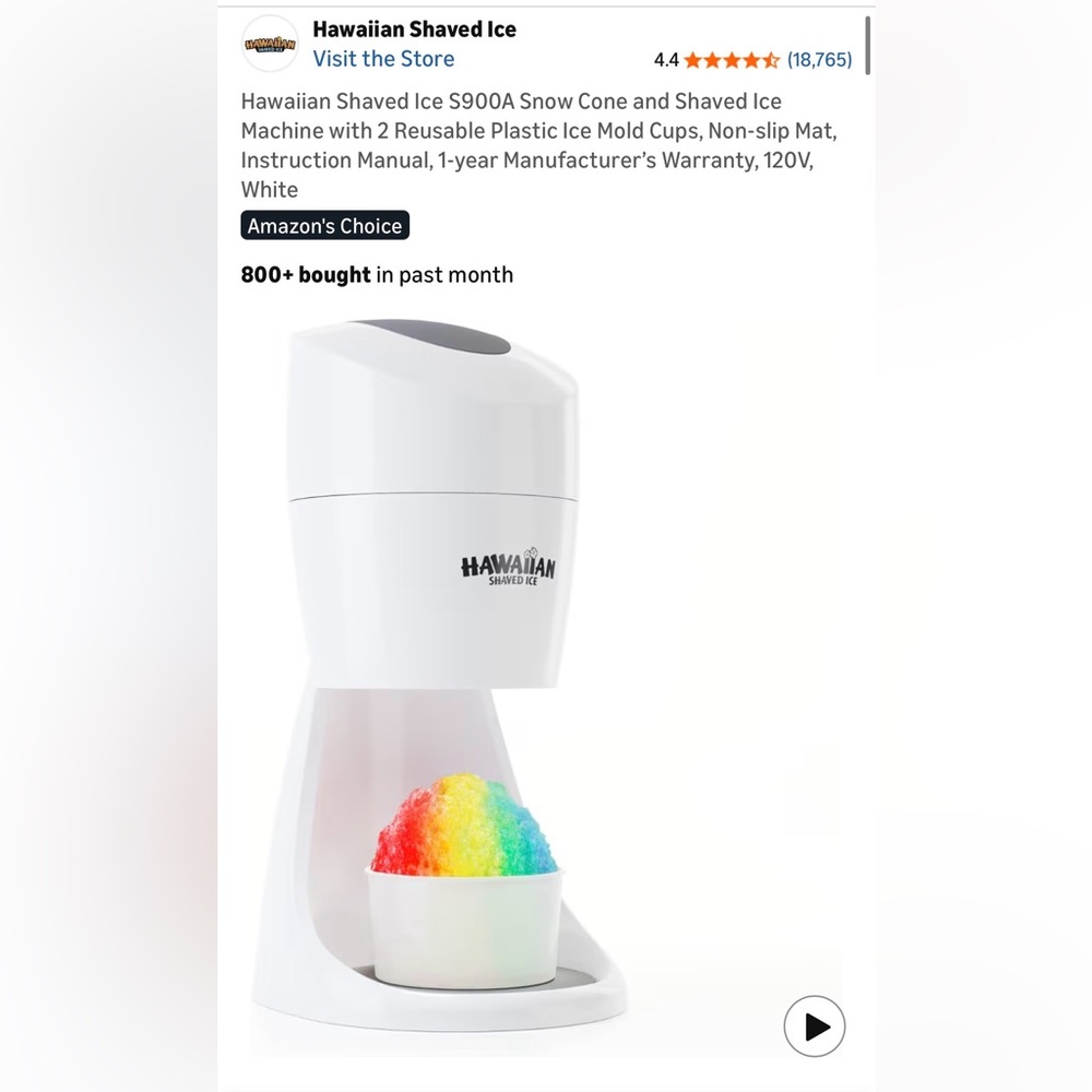 Hawaiian Shaved Ice S900A Snow Cone and Shaved Ice Machine